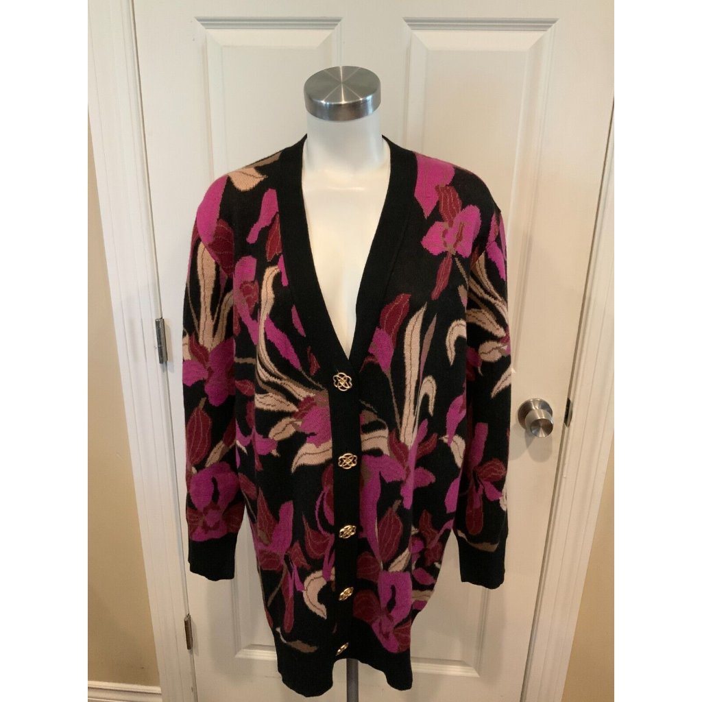 Chloe Kristyn Black & Purple Floral Knit Oversized Cardigan, Size Xxl
